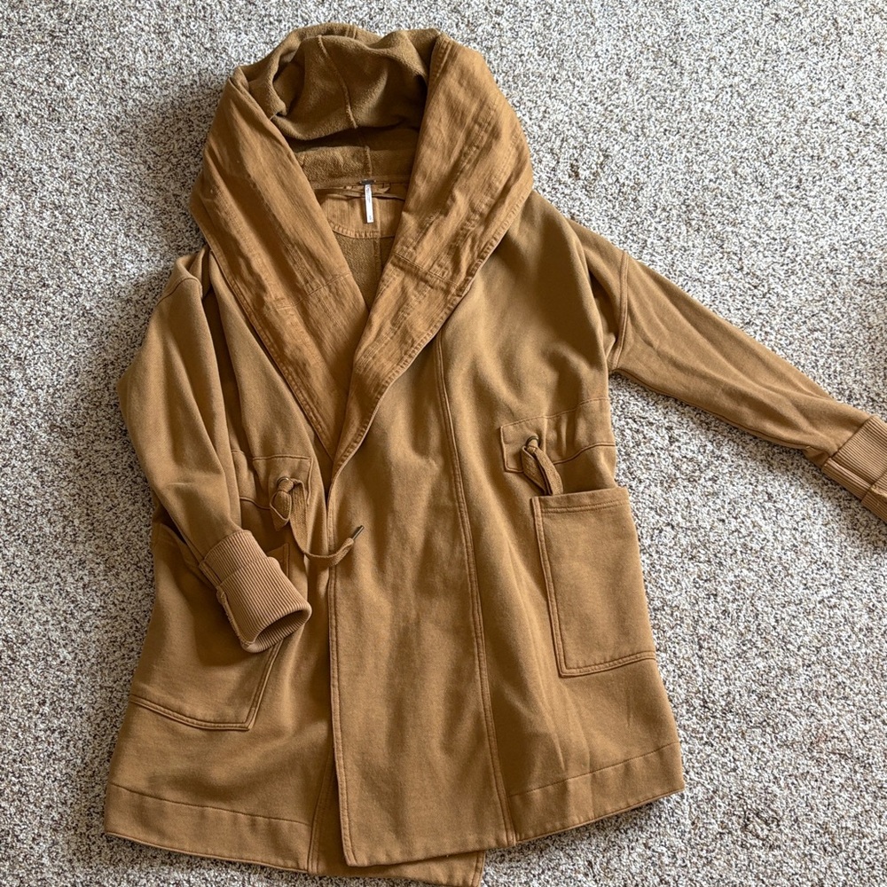 Free People Tan Yellow Brentwood Cardi jacket with Hood